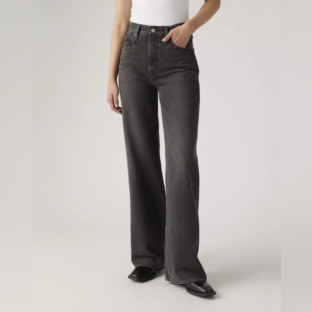 High-Waist Wide Leg Jeans - Charcoal Black